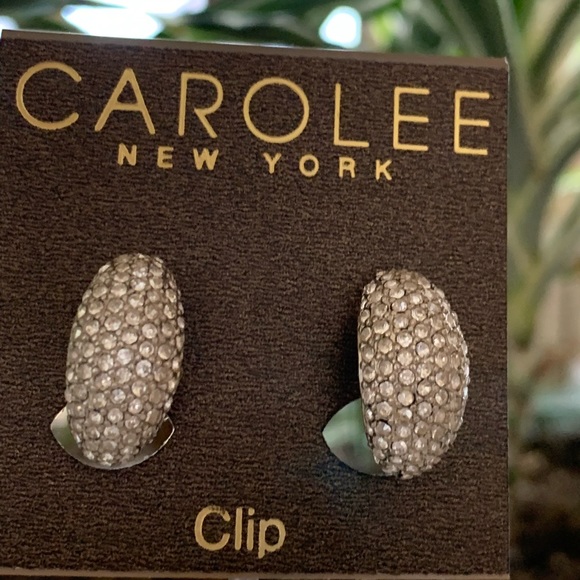 CAROLEE NEW YORK CLIP EARRINGS SILVER AND PAVÈ STONE EARRINGS NEW ON BOARD - Picture 2 of 10